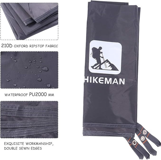 Hikeman Tent Footprint - Waterproof Camping Tarp, Heavy Duty Tent Floor Saver, Ultralight Ground Sheet Mat for Hiking, Backpacking, Hammock, Beach - Storage Bag Included(L-83”x71”)