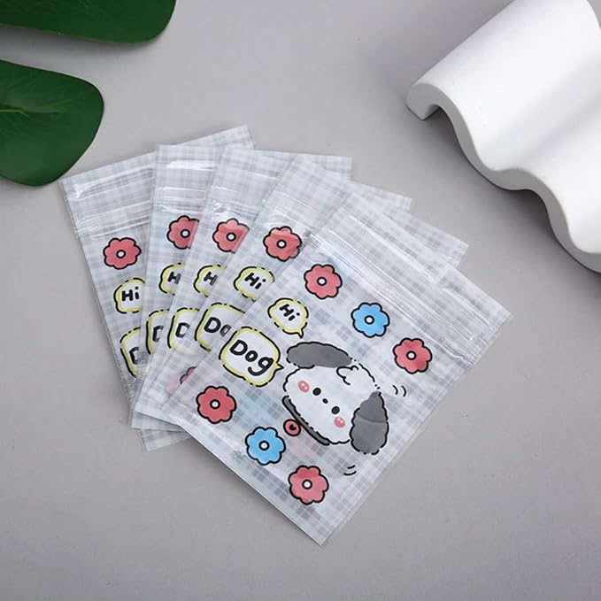 50 Pieces 7.5x11cm Small Cartoon Resealable Bags Cute PP Bag For Jewelry Packaging Bags Premium Adorable Anime Gift Bag (Grey dog)