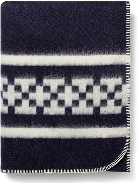 Inca Wall - Thick Alpaca Wool Blanket Heavyweight Camping Outdoors Indoors Soft Peru Twin Size Ethnic Design (Navy Blue/Ivory, Twin Size)