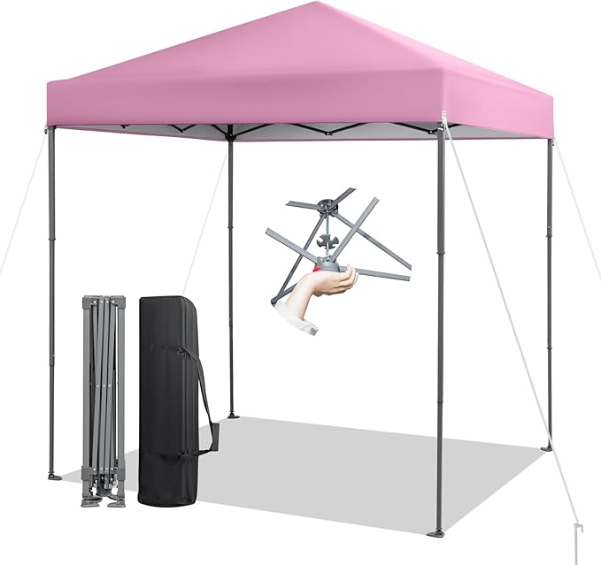 Tangkula 6.6x6.6 Ft Pop Up Canopy, 1 Person Instant Setup Canopy Tent with Center Lock, UPF 50+ Sun Protection, 8 Stakes, 4 Ropes, Portable Outdoor Canopy with Carrying Bag