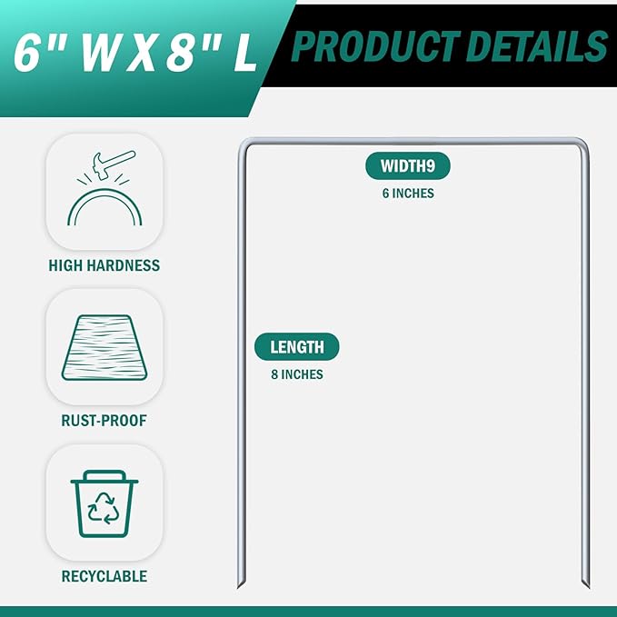 80 Pack Heavy Duty Wide Landscape Staples, 7 Gauge Galvanized Steel Turf Stakes Garden Stakes Bulk, U Type Anchor for Grass, Securing Weed Barrier Fabric, Pipes, Sod (8"x6")
