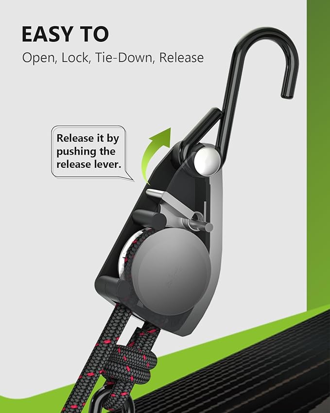 Kayak Straps Tie Downs 4 Pack, Roof Rack Straps Adjustable Ratchet Tie Down Straps with Lock S Hooks, 1/4 Inch 12 Feet Ratchet Straps Heavy Duty for Small Cargo, Kayak, Packing, Camping Gear