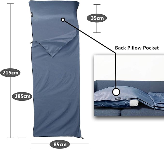 Frelaxy Sleeping Bag Liner, XL Travel Sheet & Camping Sheet for Backpacking, Hotel, Hostels & Traveling, Comfy & Easy Care, Full-Length Zipper/No Zipper, 4 Seasons Warm Cold Weather