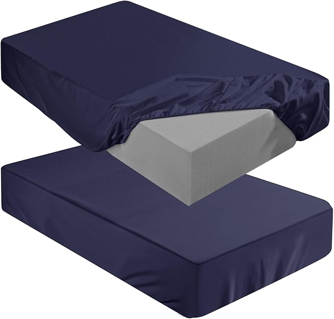 Breling Fitted Sheet (Sheet Only) Compatible with Milliard Trifold Mattress Folding Mattress Fitted Microfiber Bedclothes for Camp Bunk Rvs Bed(Navy Blue,2 Pcs,Full,4'')