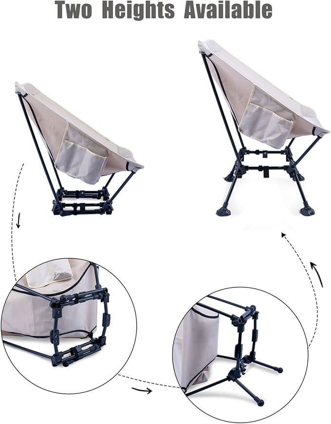 iClimb Two-Heights Light Compact Comfortable Camping Folding Beach Chair with Anti-Sinking Large Feet and Carry Bag