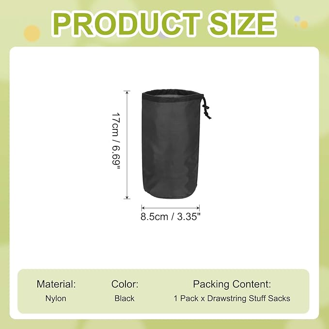 Stuff Sack, Nylon Waterproof Storage Sacks Portable Drawstring Dry Stuff Bag Gear Organization with Toggle, 3x7Inch Fit for Backpacking Camping Traveling Hiking(Black)