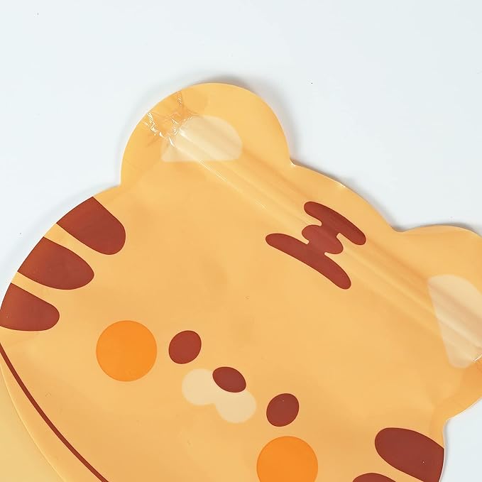 QQ Studio Pack of 100 Goodie Bags with Animal Design Strand Strong Resealable Pouches Perfect for Gift Treats and Favor with Clear Window 7 Inch x 8.75 Inch (Orange Tiger)