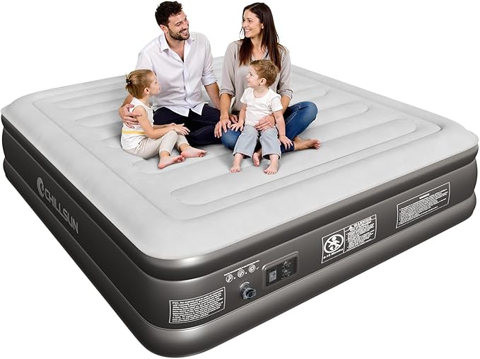 CHILLSUN 2025 Upgraded King Air Mattress with Built in Pump, 18" Raised Comfort Blow up Mattress, Luxury Air Bed Inflatable Mattress for Guests & Home, Colchones Inflables AirBed 750lbs Max