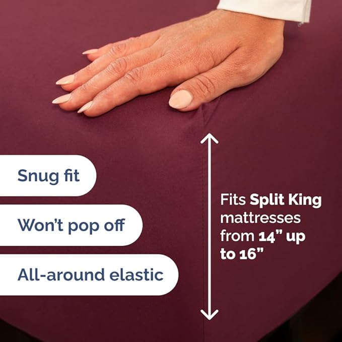Flex Top Split Head King 4 Piece Sheet Set - Comfy Breathable & Cooling Bed Sheets Set - Hotel Luxury Bedding for Women, Men, Kids, Teens, Boys & Girls - Deep Pockets, Ultra-Soft - Oeko-Tex - Burgundy