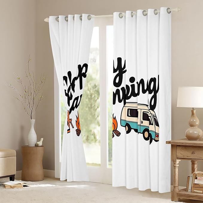 Erosebridal Cartoon Rv Camper Window Curtains 42" Wx63 L Happy Camping Blackout Curtains for Bedroom Living Room,Camping Adventure Window Treatments Outdoor Traveling Decor Drapes Decor 2 Panels