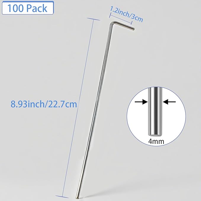 100 Pack Tent Stakes Heavy Duty, Metal Tent Stakes for Outdoor, Camping Galvanized 9 inch Tent Stake Pegs Rust-Free Canopy Stakes Garden Stakes for Camping, Canopy, Outdoor Decoration
