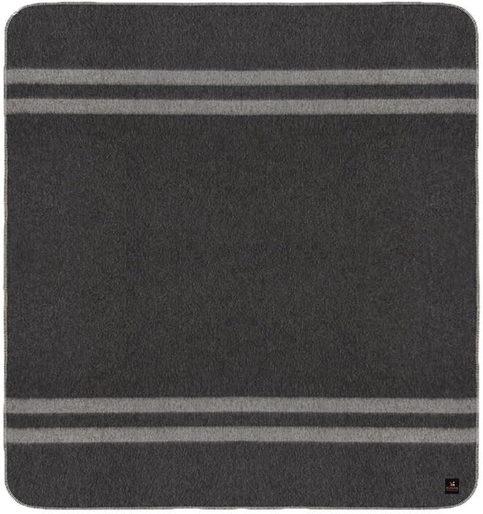 Thick Alpaca Wool Blanket Heavyweight for Camping Outdoors or Using Indoors | Soft Peruvian Alpaca Wool Blankets (Dark Gray -Soft Gray Stripes, Queen)