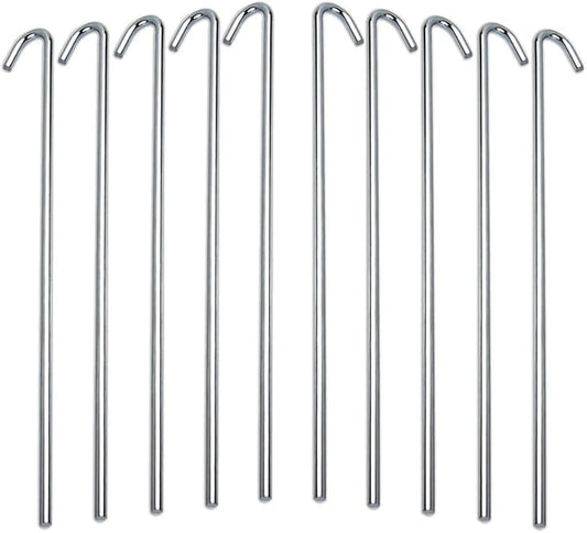 Tent Stakes For Outdoor Camping Heavy Duty Metal, Galvanized Rust-Free Yard Stakes, 10 Garden Edging Fence Hook | Garden Stakes For Gardening & Canopies, Tent Pegs - By Ram-Pro