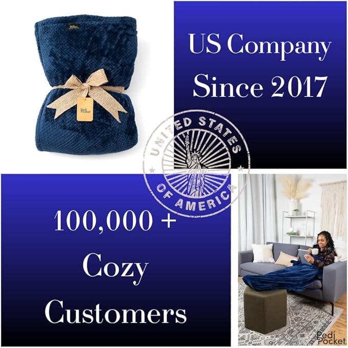 PediPocket XXL Sherpa Lined Patented Foot Pocket Blanket – Sassy Sapphire – Extra Large 60”x84”with 30”Deep Foot Pocket,Plush Fleece Blanket,Luxurious Comfort,Machine Washable,Gift Idea (non-electric)