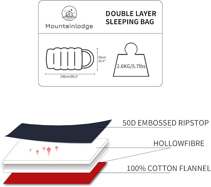 Mountainlodge Polycotton Sleeping Bag for Adult,Cold&Warm Weather Large with Compression Sack and Water Resistant for Family Camping,Travel and Car Camping