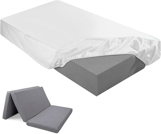 Breling Fitted Sheet (Sheet Only) Compatible with Milliard Trifold Mattress Folding Mattress Fitted Microfiber Bedsheet for Camp Bunk Rvs Bed(White,Twin,4'')