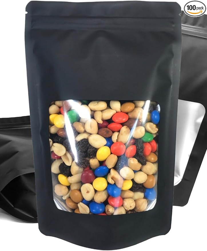 100 Pack Resealable Ounce Smell Proof Bags 6” x 9” x 3” Stand Up Zip Seal Foil Pouch. Clear Window - Not Frosted. Leak Proof, Food Grade. ROYPACK