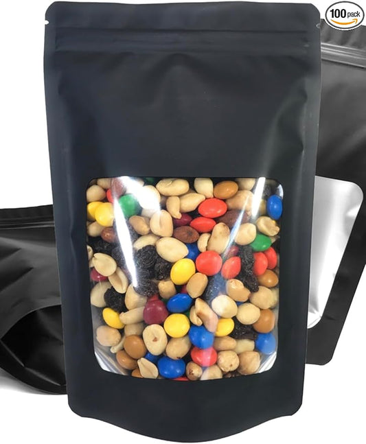 100 Pack Resealable Ounce Smell Proof Bags 6” x 9” x 3” Stand Up Zip Seal Foil Pouch. Clear Window - Not Frosted. Leak Proof, Food Grade. ROYPACK