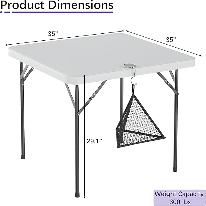 VECELO Folding Card Table Square with Mesh Bag, Heavy-Duty Collapsible Locking Legs & Easy to Storage, Portable for Indoor/Outdoor Use, White