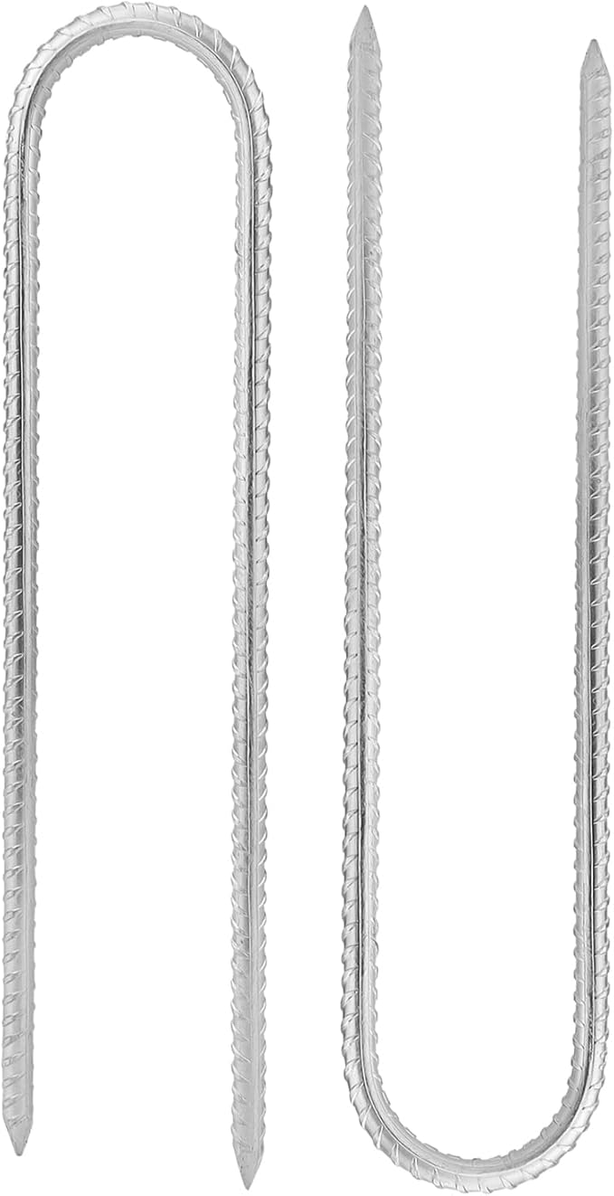 20pcs 12 Inch U Rebar Stakes, U Shape Ground Anchor Pegs Stakes, Trampoline Galvanized Stake for Camping Tent