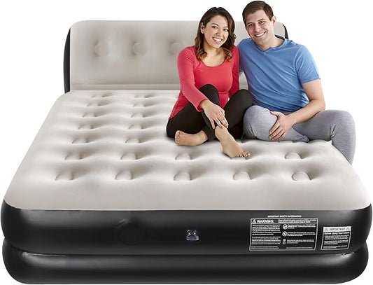 Queen Air Mattress with Integrated Headboard, 18 inches Blow Up Air Mattress with Built in Wireless Pump, Inflatable Air Bed for Home, Camping, Guest Bed