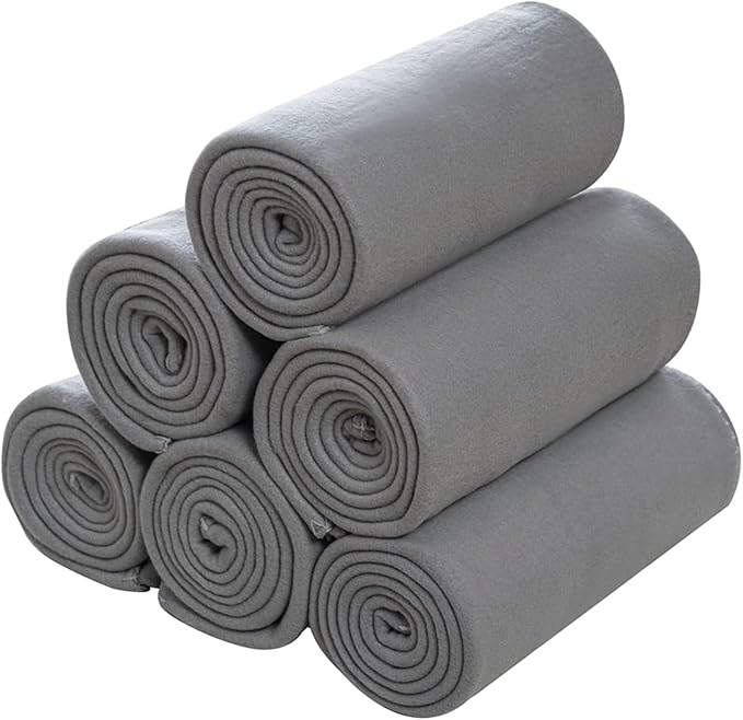 CAI TENG Fleece Throw Blankets Lightweight Warm for Soft Cozy Pet-Friendly Bulk Fleece Blanket Solid for Home, Bed, Sofa, Dorm, Office, Gifts, Outdoor (Grey, Pack of 6-50 x 60 inch)
