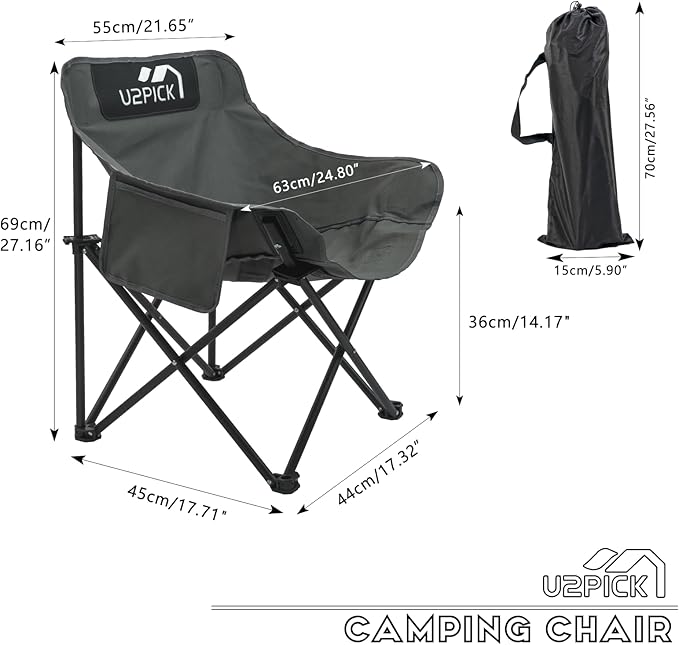 Folding Camping Chairs, Portable Moon Chair Support Up to 330Lbs with Carry Bag, Lightweight Foldable Outdoor Chair with Cup Holder, Gray