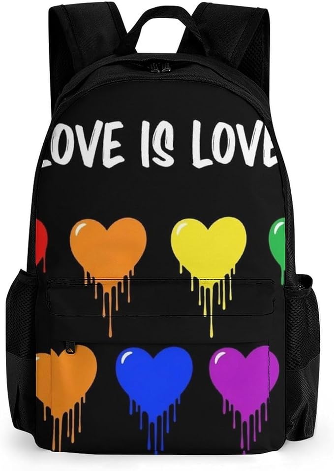 Lightweight Backpack for Gym Travel Bicycle, Big Capacity Multipurpose Anti-Theft Carry On Bag, Lgbt Pride Rainbow Heart Love Is Love Travel Hiking Bag Day Pack