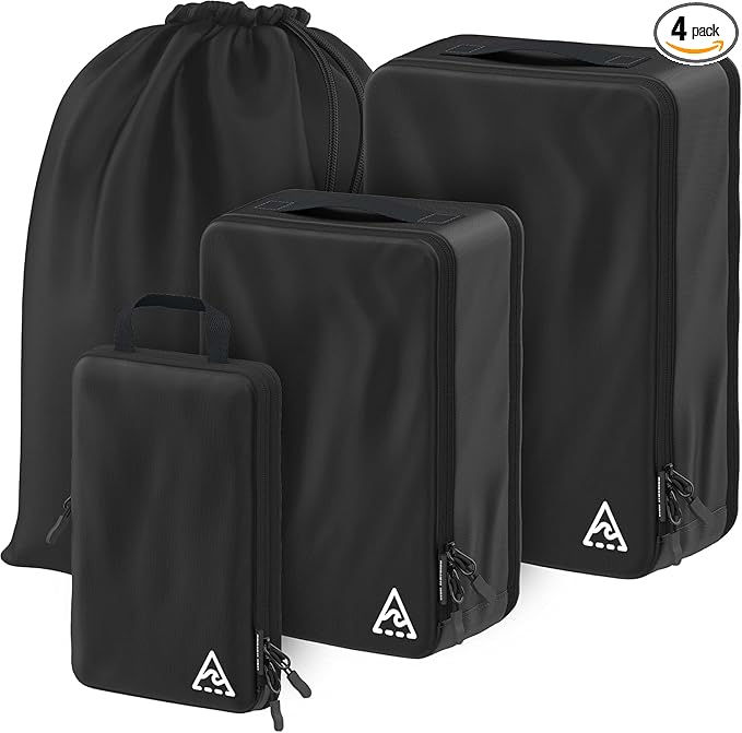 Well Traveled 4 pcs Compression Packing Bags Cubes Set with HybridMax Double-Capacity Design - Packing Cubes for Travel Compression to Maximize Limited Luggage Space, Black