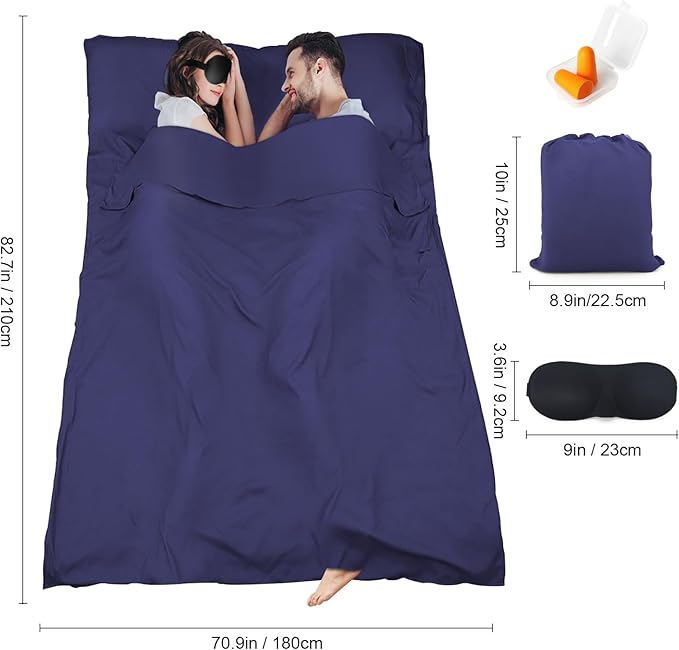 Sleeping Bag Liner,Travel Sheet & Adult Sleep Sack, Camping Sheets Travel Sleep Sack for Backpacking,Hotels & Hostels -Lightweight Single &Double Travel Sheet Camping Sheets