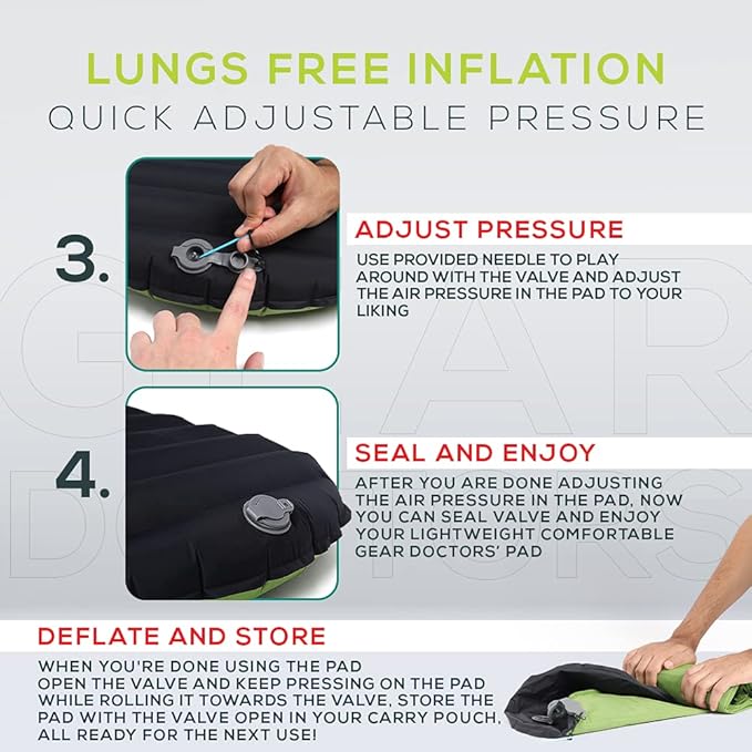 Gear Doctors ApolloAir 5.2R-Value [25oz] Ultralight Insulated Inflatable Camping Sleeping Pad–Backpacking Air Mattress–Camping Mattress Pad–Compact Foam Self-Inflating Outdoor Sleeping Mat Backpacking