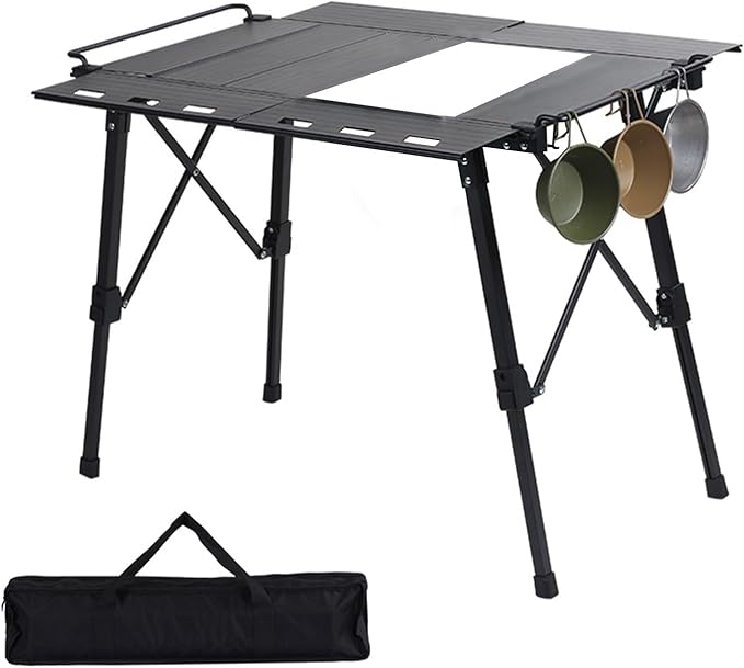 IGT Camping Table with Extended Frames, Portable and Foldable Outdoor IGT Camp Tables, Ultralight Height Adjustable Camp Table with Carry Bag for Car Camping Picnic RV Trip Patio Backyard