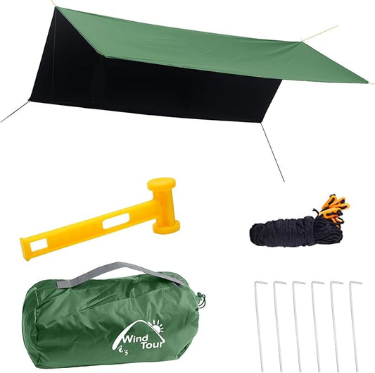 Wind Tour Portable Multifunctional Tent Footprint Traveling Awning Backpacking Tarp Rain Fly Waterproof Shelter Outdoor Camping Sun Shelter for Hiking, Beach (Green-177236 in)