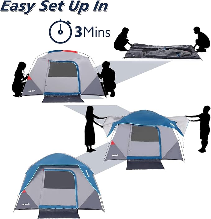 Camping Tent, Tent for Camping, Easy Set up Camping Tent for 4 Person Outdoor Traveling, Light Blue