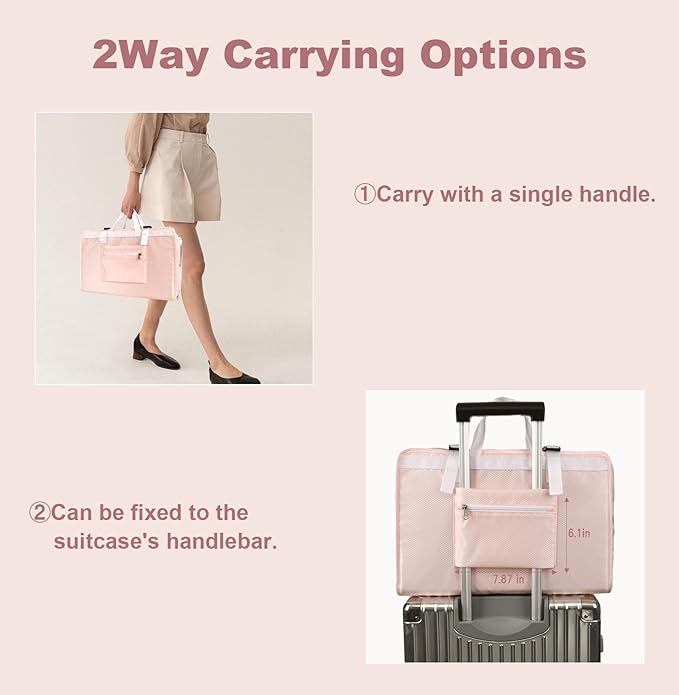 TABITORA Travel Clothes Organizer Portable Hanging Compression Packing Cubes Camp Organizer Travel Cases Suitcase Storage Large Capacity Carry On Closet (Pink)