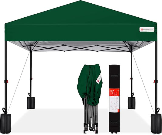 Best Choice Products 12x12ft Pop Up Canopy Tent, Outdoor Shade, 1 Person 1 Minute Set Up, Carry Case, 4 Weight Bags - Forest Green
