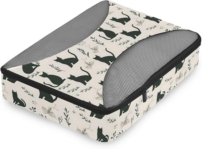Black Kitten Cat Compression Packing Cubes for Travel Luggage Suitcase Packing Organizers Bags Carry On Lightweight 4 Set