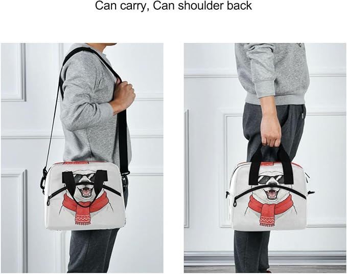 ALAZA Cool Polar Bear Winter Animal Lunch Box for Men Women Adults Insulated Lunch Bag Cooler Bag with Adjustable Shoulder Strap for Work Picnic Travel