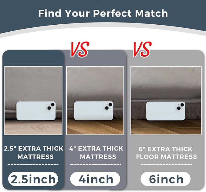 MAXYOYO 6" Extra Thick Japanese Floor Mattress Futon Mattress, Foldable Tatami Pad for Adults, Roll Up Floor Bed for Guest Room Bedroom RV, Dark Grey, Full