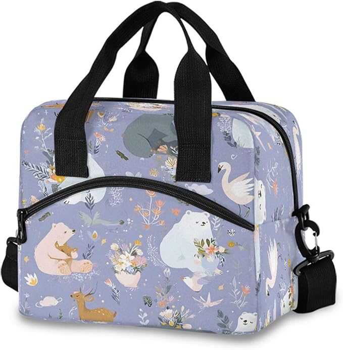 ALAZA White Bear Pattern Lunch Box for Men Women Adults Insulated Lunch Bag Cooler Bag with Adjustable Shoulder Strap for Work Picnic Travel