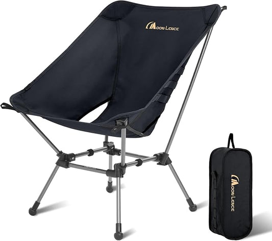 MOON LENCE Portable Camping Chair Plus, Larger & Roomier, Compact and Lightweight Still, Folding Chair for Backpacking & Hiking, 330Lbs Capacity (Black)