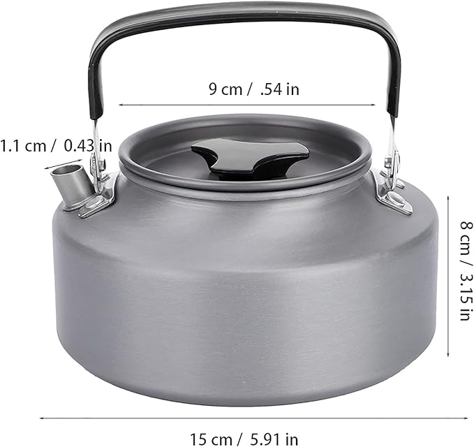 Aluminum Teapot 37oz, Coffee and Tea Kettle with Folding Handle, Portable Pot for Camping, Hiking and Kitchen Use, Black Handle (Black Handle)