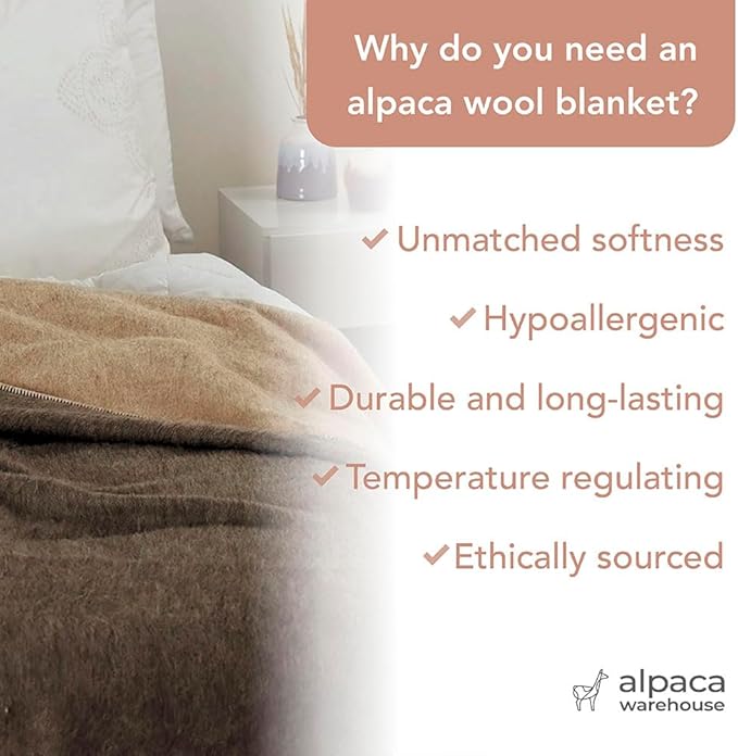 Thick Alpaca Wool Blanket Heavyweight for Camping Outdoors or Using Indoors | Soft Peruvian Alpaca Wool Blankets (Tan/Brown, Twin)