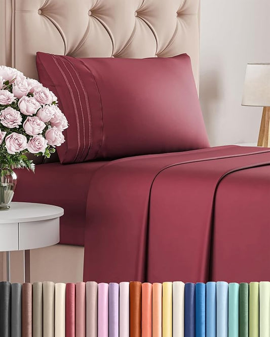 Twin XL Size 3 Piece Sheet Set - Comfy Breathable & Cooling Bed Sheets Set - Hotel Luxury Bedding for Women, Men, Kids, Teens, Boys & Girls - Deep Pockets, Soft and Wrinkle Free - Oeko-Tex - Burgundy