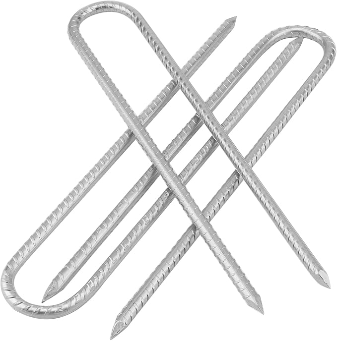 12 Pack 12 Inch U Shaped Rebar Stakes, Silver U Rebar Hook Ground Pegs, Trampoline Wind Anchors Stakes for Camping Tents