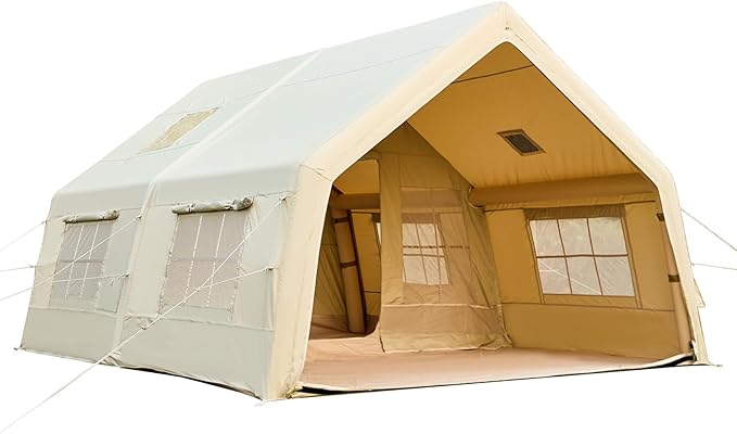 EROMMY 4/6/8/12 Person Inflatable Tent with Skylight, 4 Season Blow Up Tents with Hand Pump for Outdoor Camping & Hiking, Easy Set-up Windproof Sunproof Waterproof