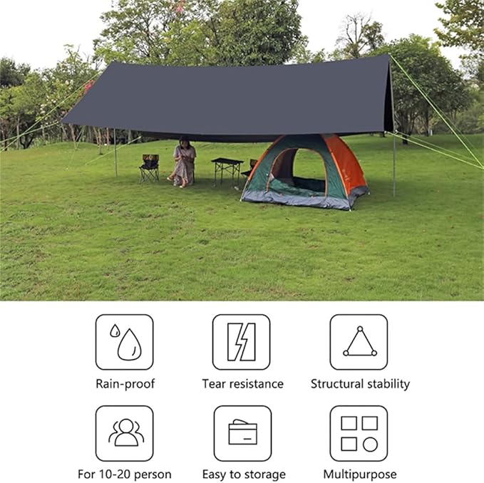 Instant Setup 19.69x14.44ft Blackout Camping Canopy UPF 50+ Sunshade Tarp Waterproof Rain Fly for Hiking, Hammock,Backyard,Tent Canopy
