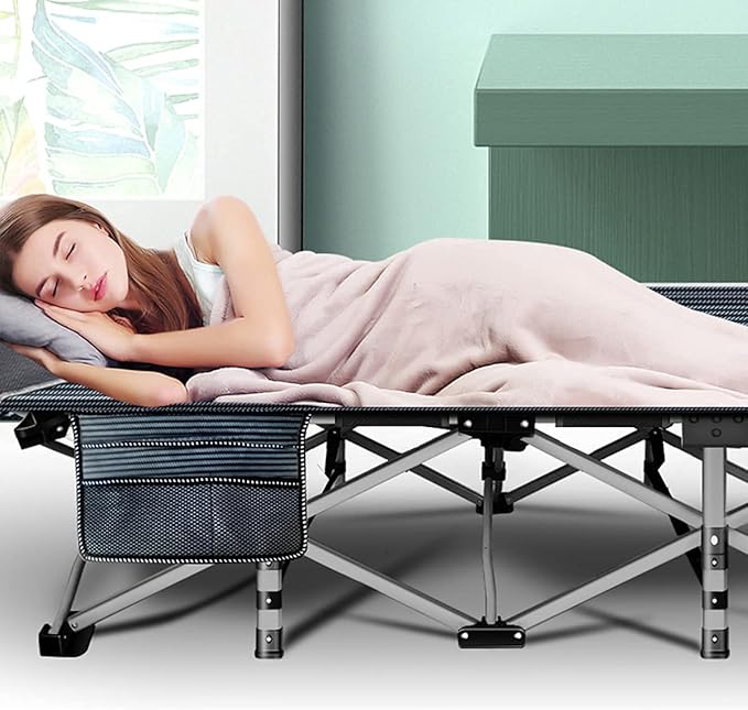 LILYPELLE Folding Camping Cot, Extra Wide Heavy Duty Sleeping Cots with Carry Bag, Double Layer Oxford Portable Travel Camp Cots for Home, Office Nap and Outdoor Beach