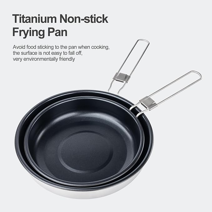 Boundless Voyage Titanium Non-Stick Frying Pan Outdoor Camping Skillet with Folding Handle Lightweight Campfire Cookware