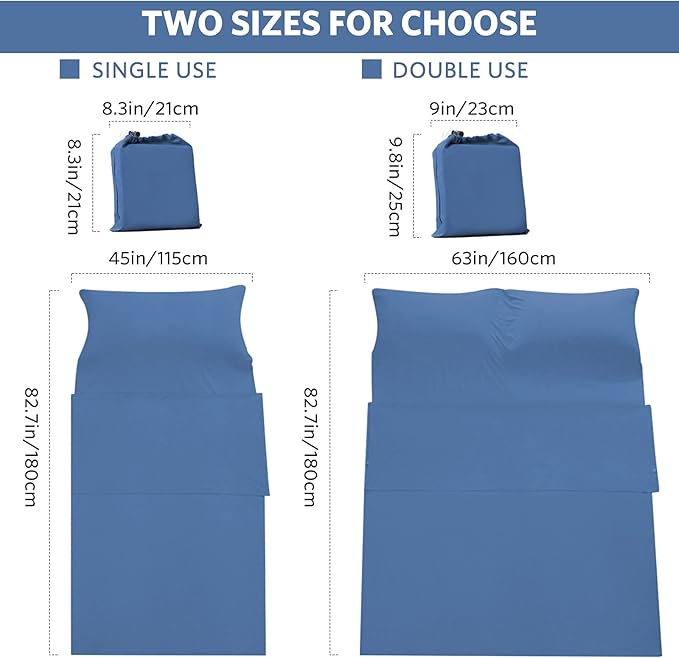 Travel and Camping Sheets Sleeping Bag Liner,Lightweight Travel Sheets for Hotel Portable Hotel Sleeping Bag Sack for Adults,Premium Soft Hotel Sleep Sheet for Traveling Hostels Picnic